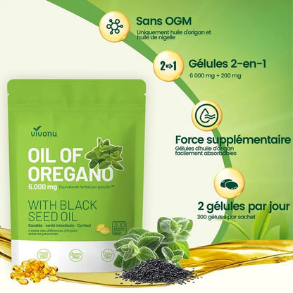 Huile d’Origan + Huile de Nigelle – 300 Gélules