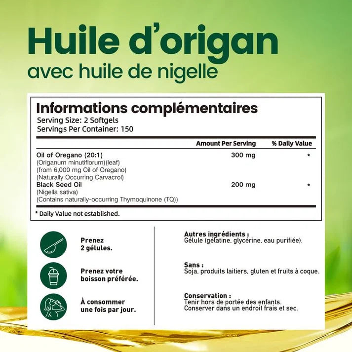 Huile d’Origan + Huile de Nigelle – 300 Gélules