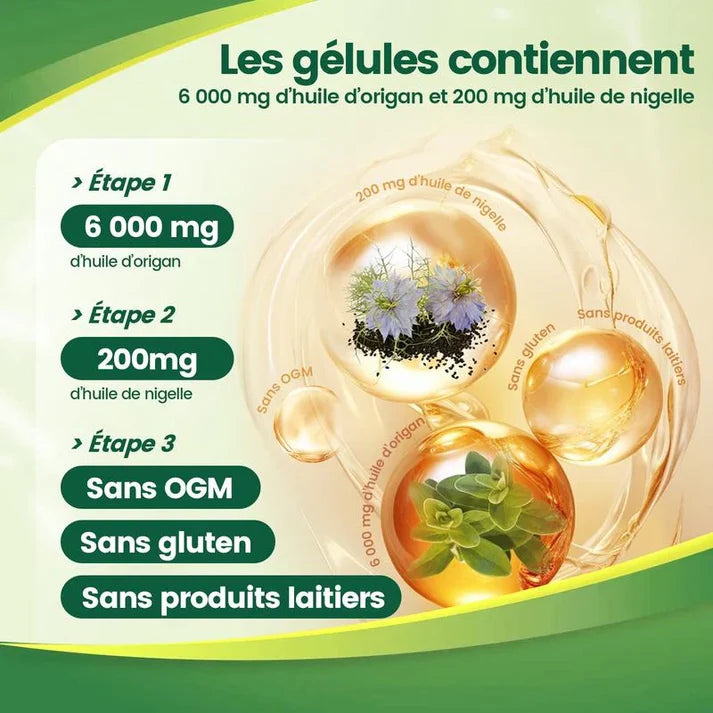 Huile d’Origan + Huile de Nigelle – 300 Gélules